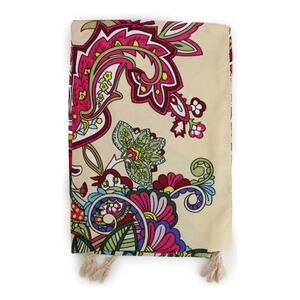 NEW Boho Floral Abstract Design Tasseled Rectangle Soft Chic Scarf L Cream